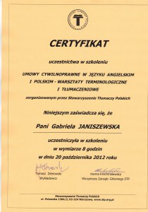 Certyfikat ze szkolenia STP